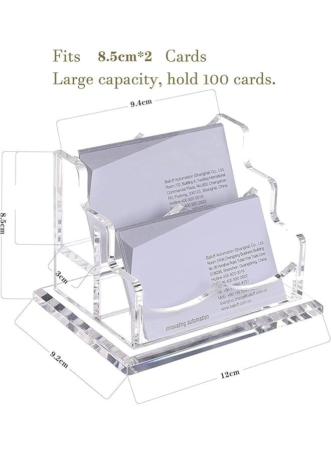 X spring Acrylic Business Card Holder 2 Tier 2 Slots Desk Business Card Holder Transparent Business Cards Holder Stand Plastic Business Card Holder For Desk Business Holds 100 Business Cards  - Image 5