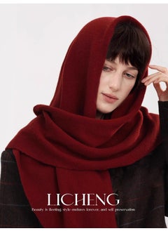 High-End Feel Lazy Out On The Street 100% Wool Triangle Design Womens Autumn/Winter Neck Warmer Solid Color Large Scarf Fashionable red (solid color)