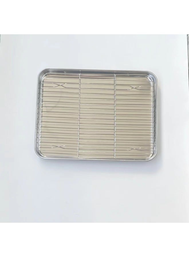304, 201 Stainless Steel Flat-bottomed Square Plate Baking Cold Plate Baking Plate With Mesh Rack-Specifications:304 Disc Strip Type 40*30*3.3 - Image 5