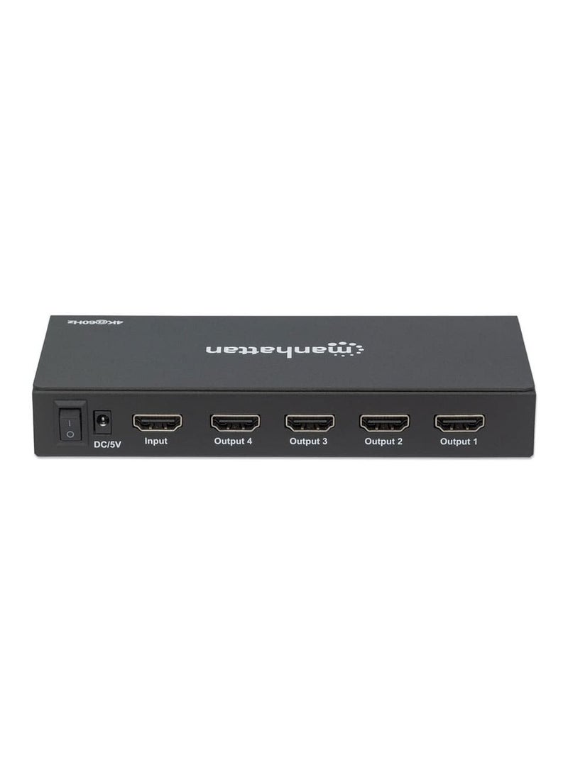 مانهاتن - موزع HDMI مانهاتن بأربعة منافذ 4K@60Hz يعمل بالتيار المتردد، فيديو ثلاثي الأبعاد كامل، ألوان عميقة ونطاق ديناميكي عالي HDR - أسود - Image 1