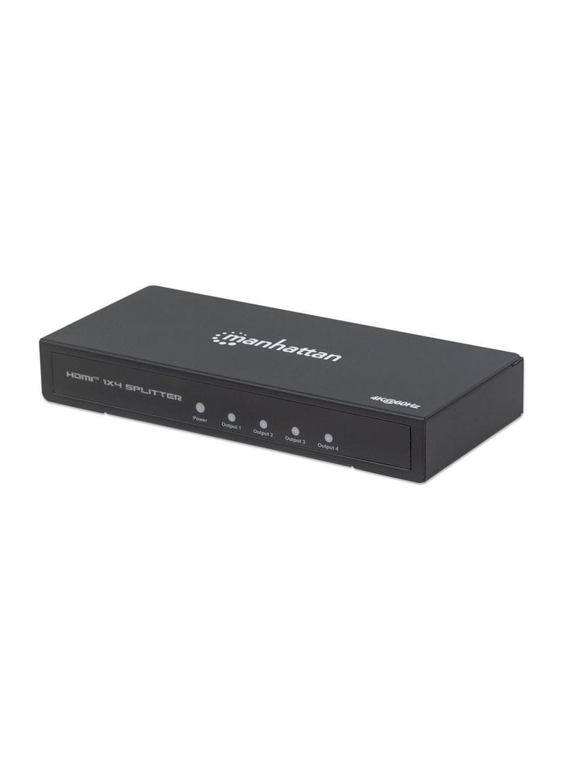 مانهاتن - موزع HDMI مانهاتن بأربعة منافذ 4K@60Hz يعمل بالتيار المتردد، فيديو ثلاثي الأبعاد كامل، ألوان عميقة ونطاق ديناميكي عالي HDR - أسود - Image 1
