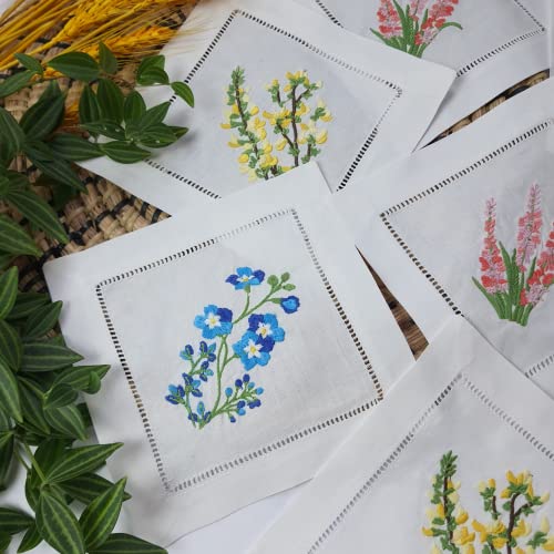 HCRAFT Embroidered White Cloth Napkins - Mixed Hyacinth Bulbs Design, Square 6"x6" With Ladder Hemstitch, Perfect For Christmas Parties - Set of 6 - Image 3