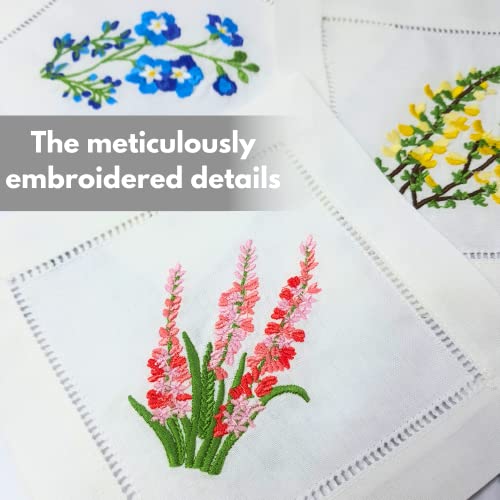 HCRAFT Embroidered White Cloth Napkins - Mixed Hyacinth Bulbs Design, Square 6"x6" With Ladder Hemstitch, Perfect For Christmas Parties - Set of 6 - Image 2