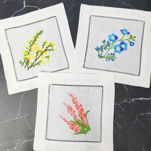 HCRAFT Embroidered White Cloth Napkins - Mixed Hyacinth Bulbs Design, Square 6"x6" With Ladder Hemstitch, Perfect For Christmas Parties - Set of 6 - Image 5