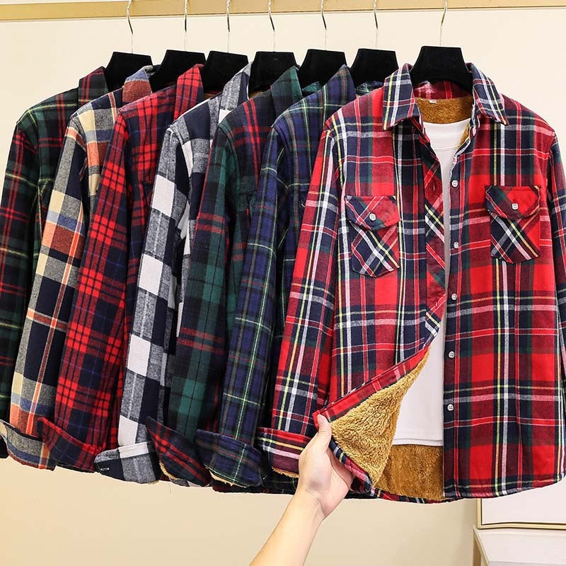 Fleece-Lined Thickened Winter New Plaid Shirt, Warm, Slim-Fit, Stylish Versatile Long-Sleeve Shirt Jacket - Image 5
