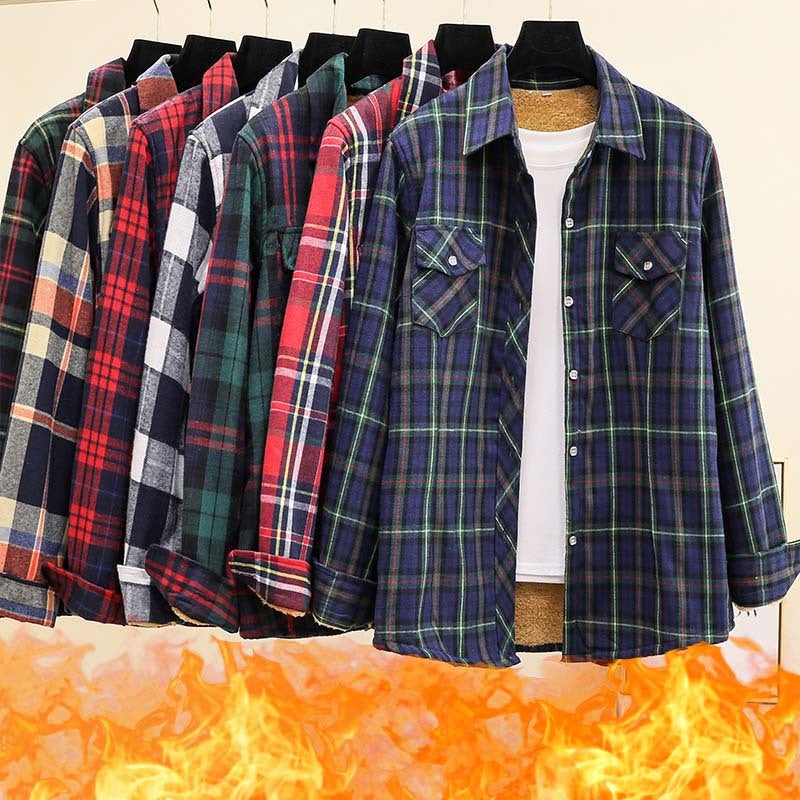 Fleece-Lined Thickened Winter New Plaid Shirt, Warm, Slim-Fit, Stylish Versatile Long-Sleeve Shirt Jacket - Image 3