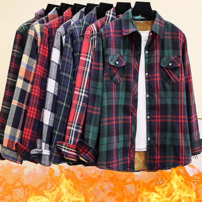Fleece-Lined Thickened Winter New Plaid Shirt, Warm, Slim-Fit, Stylish Versatile Long-Sleeve Shirt Jacket - Image 2