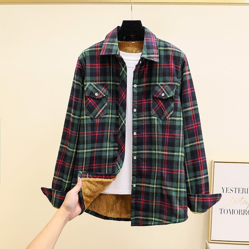 Fleece-Lined Thickened Winter New Plaid Shirt, Warm, Slim-Fit, Stylish Versatile Long-Sleeve Shirt Jacket - Image 1