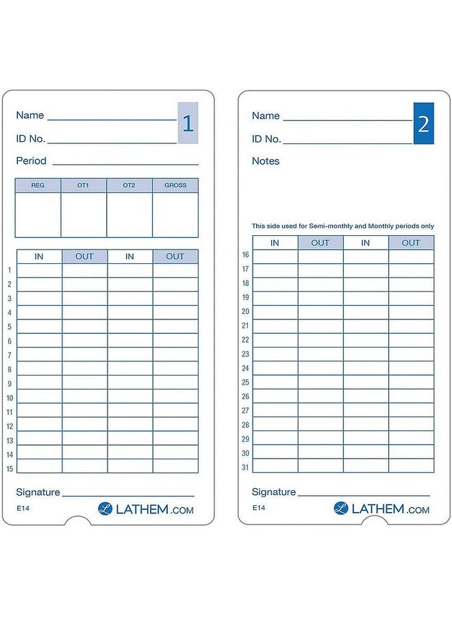 لاثيم Lathem E14100 حزمة من 100 بطاقة زمنية على الوجهين للاستخدام مع Lathem Model 400E Time Clock 7 بوصات عالية - Image 4
