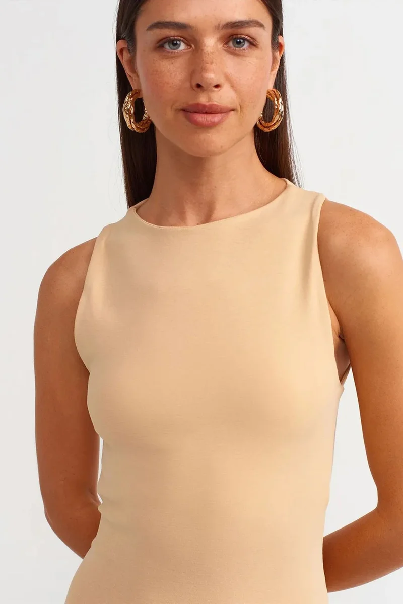 Dilvin Beige Natural DILVIN Sleeveless Bodycon Mini Dress for Women | Best Price UAE