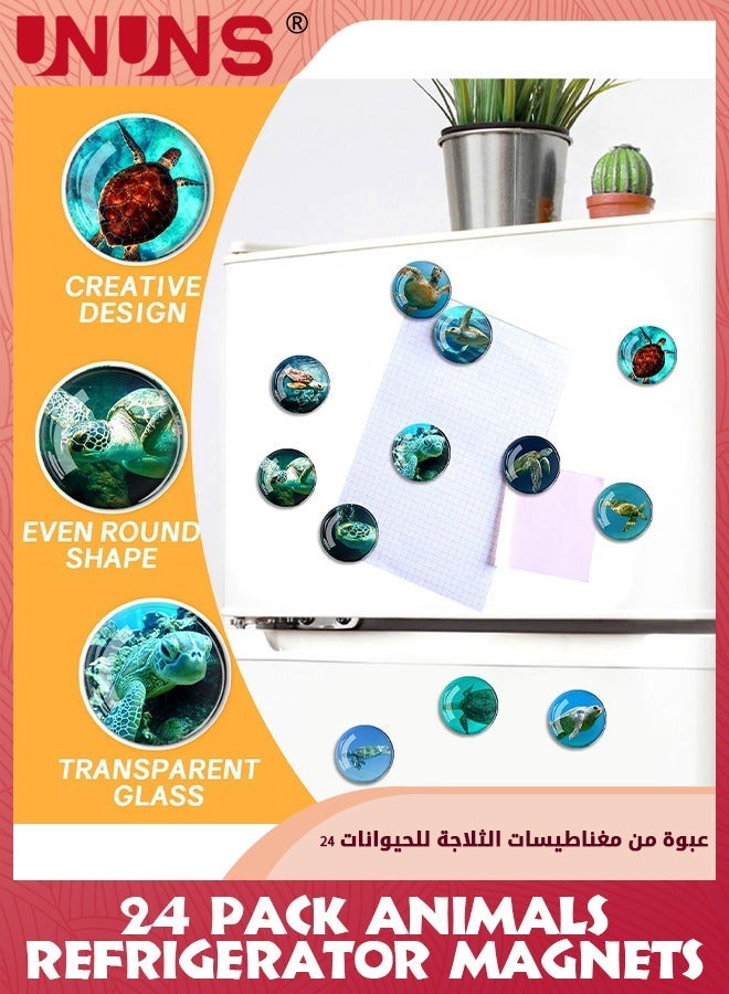 UNUNS Glass Strong Animals Refrigerator Magnets,24 Pcs Decorative Magnets For Fridge Lovely Decor Home Kitchen Office Whiteboard (Turtle Magnet) - Image 2