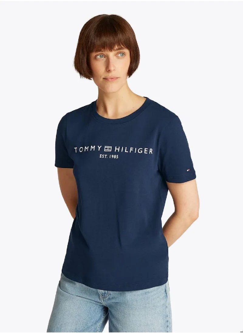 TOMMY HILFIGER Women's Logo Crewneck T-shirt - Cotton, Blue