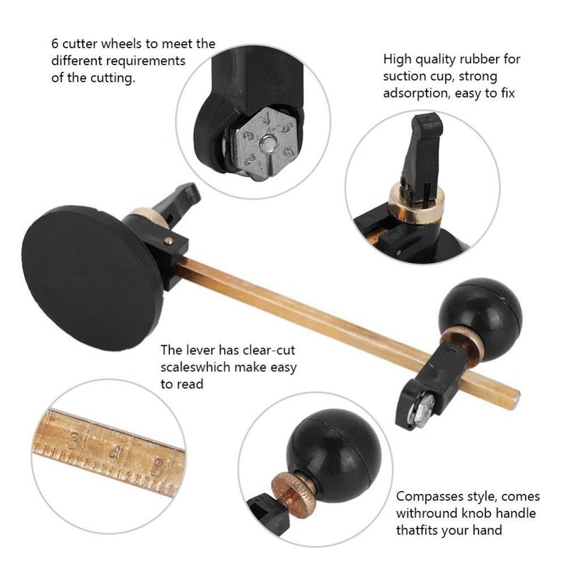 woobles Compasses Type Glass Cutter, 6 Wheel Compasses Circular Cutting Cutter with Suction Cup Circle(100CM) - Image 5