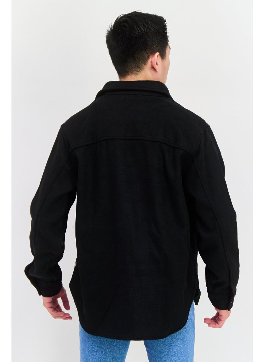 RIVER ISLAND Men Regular Fit Plain Long Sleeves Casual Shirt, Black  - Image 3