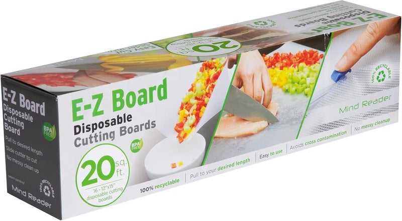 Mind Reader E-Z Board Disposable Plastic Cutting Board, 20 Square Feet, Easy Clean-Up and Convenient Use, Ideal for Camping, Hunting, Boating, and For People With Food Allergies, Clear - Image 1