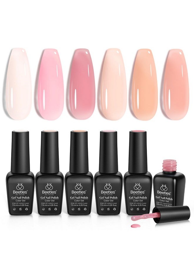 beetles Gel Polish - Beetles Jelly Gel Nail Polish Set, 6 Colors Ballet Dress Milky White Sheer Pink Nude Transparent Soak Off Uv Diy Manicure Kit Gel Nail Polish Valentine's Day Gifts for Women - Image 1