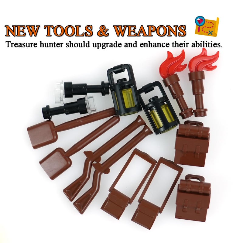 BroTex Pirates Treasure Chest Money Dollars, Silver Golden Gems Crystals Bag Torch Cannon Bricks Accessories Pack, Building Blocks Toys - Image 2
