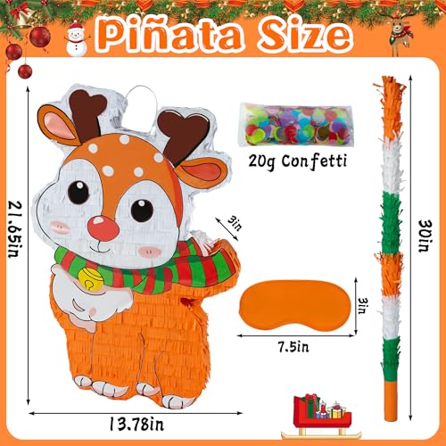PCFING 216 Inch Christmas Reindeer Piata with 30 Inch Piata Stick Blindfold Confetti for Boy Girl Adults Xmas Party Game Decorations - Image 5
