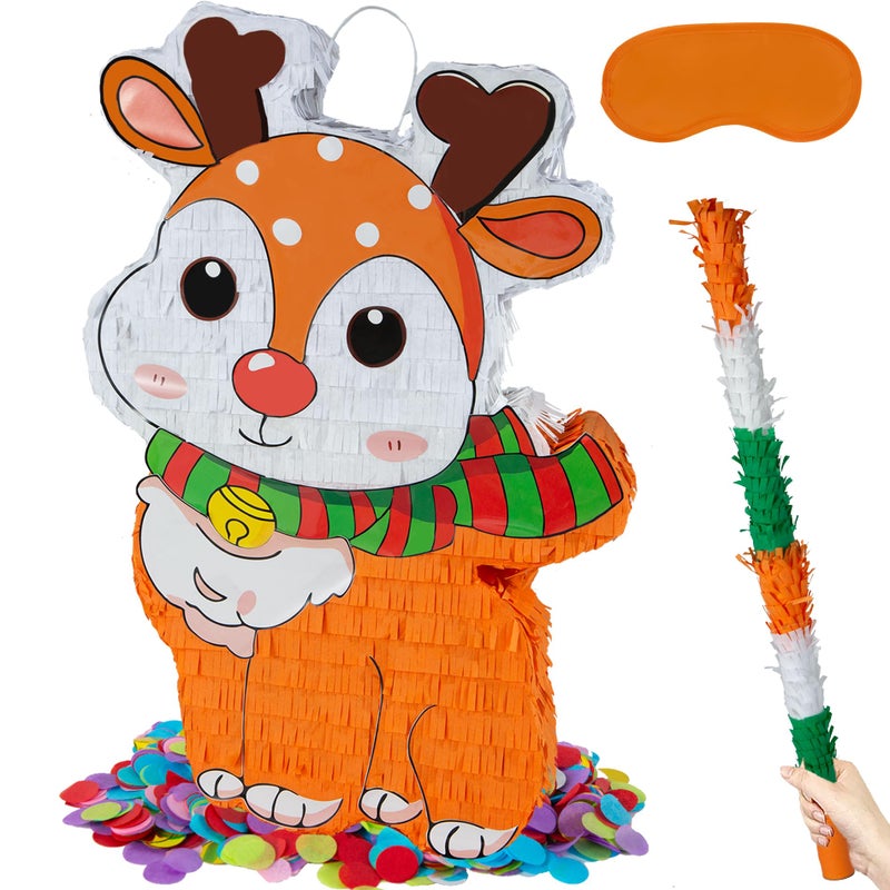 PCFING 216 Inch Christmas Reindeer Piata with 30 Inch Piata Stick Blindfold Confetti for Boy Girl Adults Xmas Party Game Decorations - Image 3