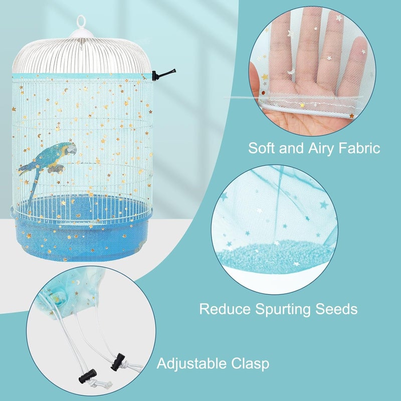 LYMOI Bird Cage Cover, Birdcage Nylon Mesh Net Cover, Bird Cage Seed Catcher, Universal Birdcage Cover, Birdcage Nylon Mesh Net Cover Skirt Guard for Parakeet Macaw African Round Square Cage. (Blue) - Image 3