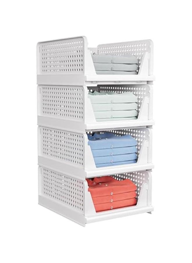 HOOKOR 4 Pack Folding Closet Organizers Storage Box, Stackable Plastic Storage Basket, Closet Organizers and Storage Drawer Shelf Storage, Storage Container for Cupboard Kitchen Bathroom Bedroom  - Image 1