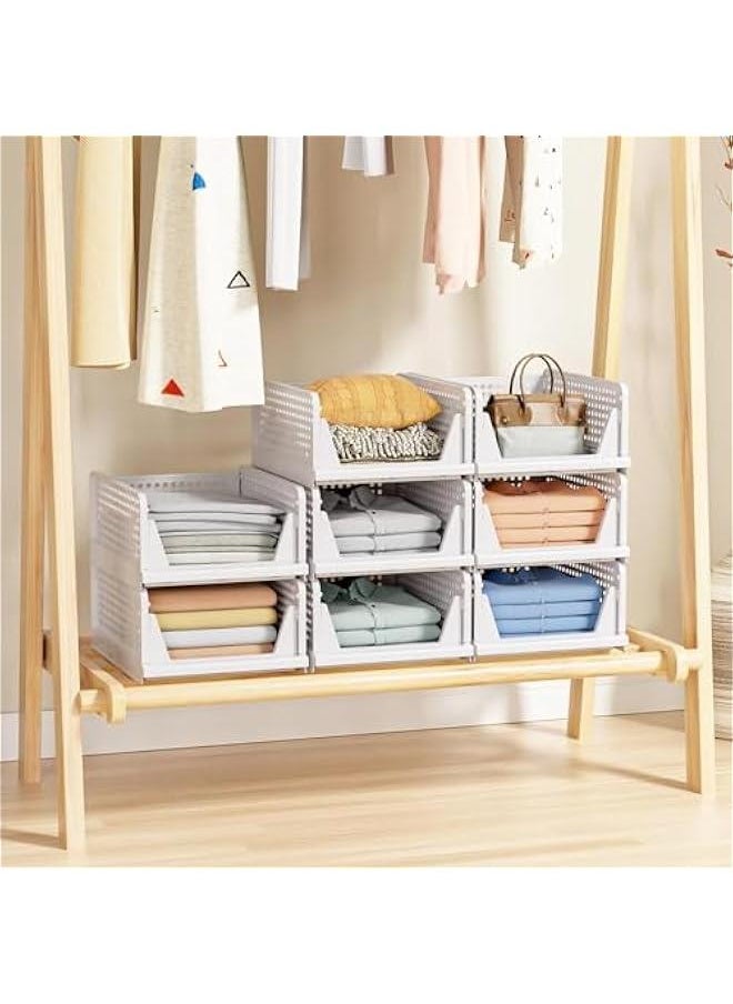 HOOKOR 4 Pack Folding Closet Organizers Storage Box, Stackable Plastic Storage Basket, Closet Organizers and Storage Drawer Shelf Storage, Storage Container for Cupboard Kitchen Bathroom Bedroom  - Image 2
