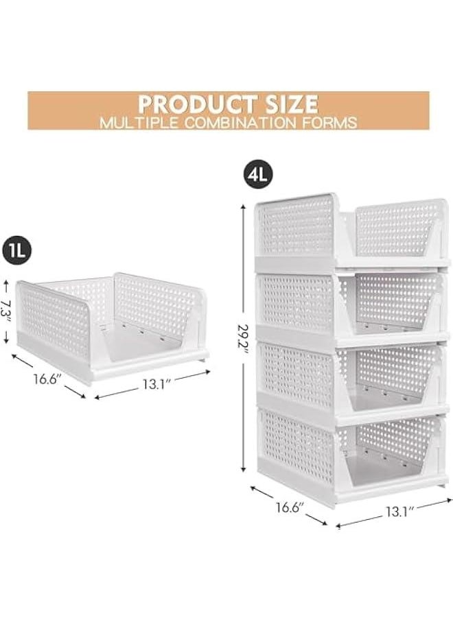 HOOKOR 4 Pack Folding Closet Organizers Storage Box, Stackable Plastic Storage Basket, Closet Organizers and Storage Drawer Shelf Storage, Storage Container for Cupboard Kitchen Bathroom Bedroom  - Image 3