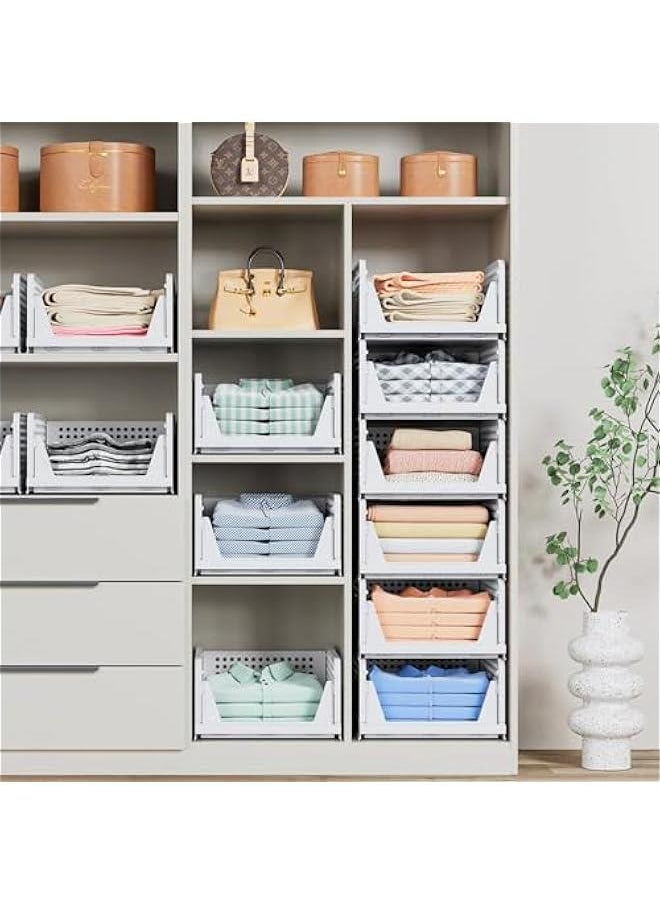 HOOKOR 4 Pack Folding Closet Organizers Storage Box, Stackable Plastic Storage Basket, Closet Organizers and Storage Drawer Shelf Storage, Storage Container for Cupboard Kitchen Bathroom Bedroom  - Image 4