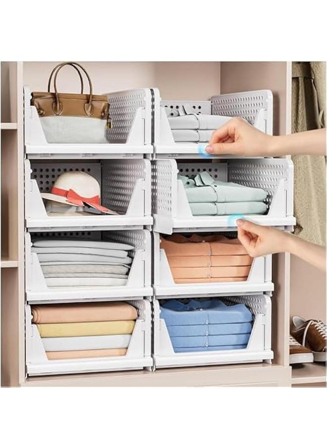 HOOKOR 4 Pack Folding Closet Organizers Storage Box, Stackable Plastic Storage Basket, Closet Organizers and Storage Drawer Shelf Storage, Storage Container for Cupboard Kitchen Bathroom Bedroom  - Image 5