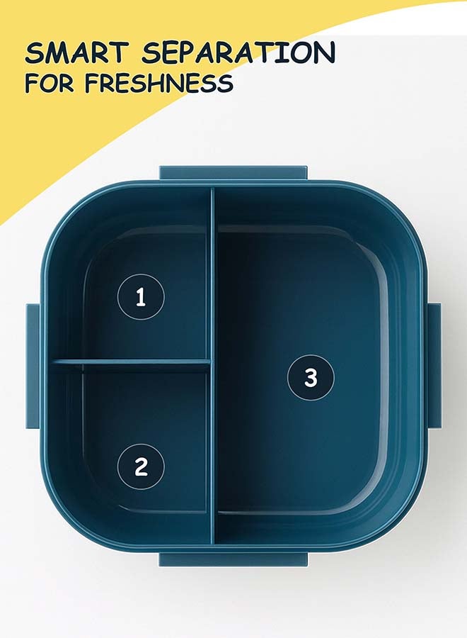 توشيونيكس مجموعة صندوق غداء بينتو بلاستيكي محمول بسعة 1300 لتر مع كوب حساء سعة 330 مل وشوكة وفتحة أدوات مائدة مدمجة على الغطاء، حاوية طعام بثلاثة أقسام - آمنة للاستخدام في الفريزر وغسالة الأطباق والميكروويف، صندوق طعام مانع للتسرب ومحكم الإغلاق مع ثلاثة أقسام، خالٍ من مادة BPA، خفيف الوزن، متين وقابل لإعادة التدوير للبالغين والأطفال - مثالي للاستخدام في المنزل والمكتب والسفر ومراكز الرعاية النهارية ومرحلة ما قبل المدرسة وصندوق غداء العودة إلى المدرسة - 17 × 17 × 6 سم - Image 5