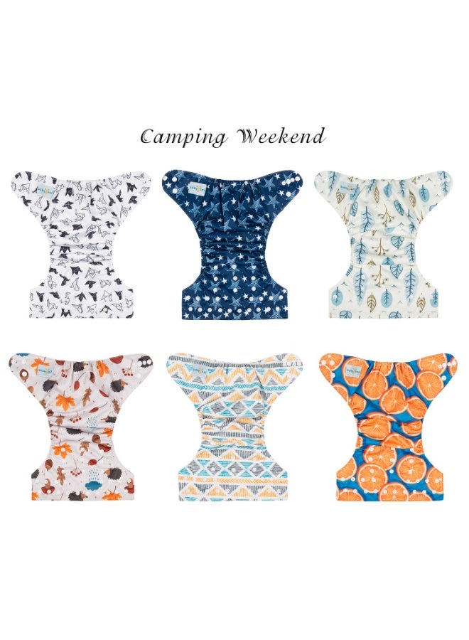 Babygoal Baby Reusable Neutral Cloth Diapers 6 Pack with 10pcs Inserts, One Size Adjustable Washable Pocket Nappy Covers for Baby Boys and Girls 6FN05 - Image 3