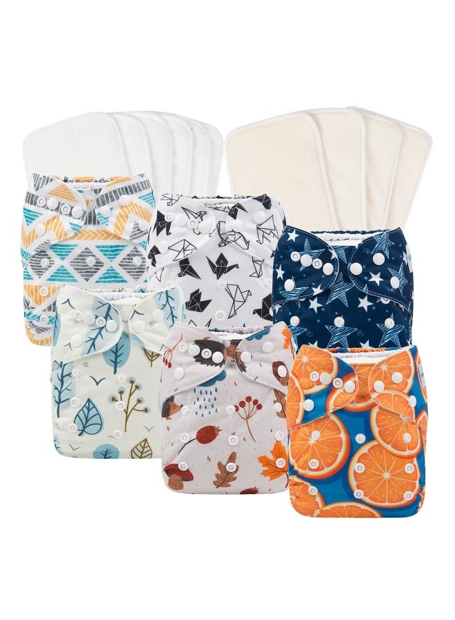 Babygoal Baby Reusable Neutral Cloth Diapers 6 Pack with 10pcs Inserts, One Size Adjustable Washable Pocket Nappy Covers for Baby Boys and Girls 6FN05 - Image 1