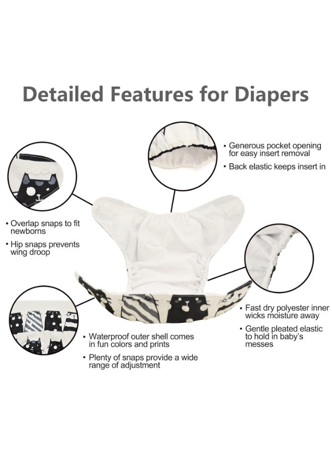 Babygoal Baby Reusable Neutral Cloth Diapers 6 Pack with 10pcs Inserts, One Size Adjustable Washable Pocket Nappy Covers for Baby Boys and Girls 6FN05 - Image 2