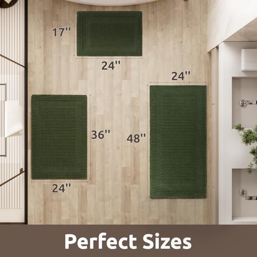 AMOAMI Waffle BathMat Absorbent Bath Mats for Bathroom Non Slip Machine Washable Bathroom Rugs with Tassels Ultra Soft Boho Bath Rugs for Floor 24x36 Dark Green - Image 3