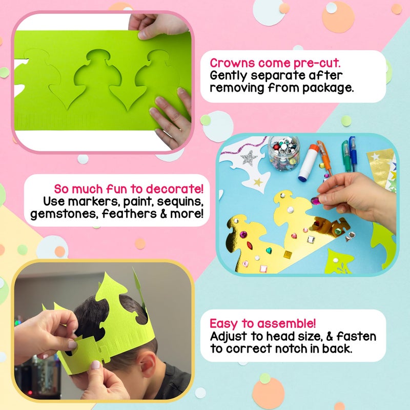 Hygloss White Paper Crowns 144 Pack - Paper Crowns for Kids to Decorate - Craft Activity - Blank Crown for Adults - Perfect for Parties, Celebrations - DIY Crown Crafts - Image 3