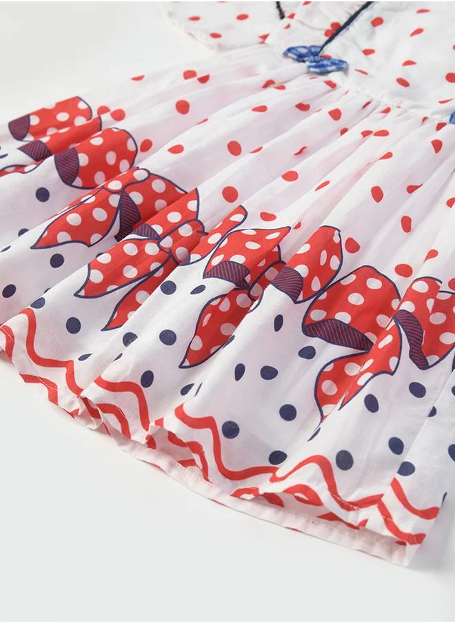 بيلا مودا Casual Polka Cotton Dress with Bow Detail by Styli