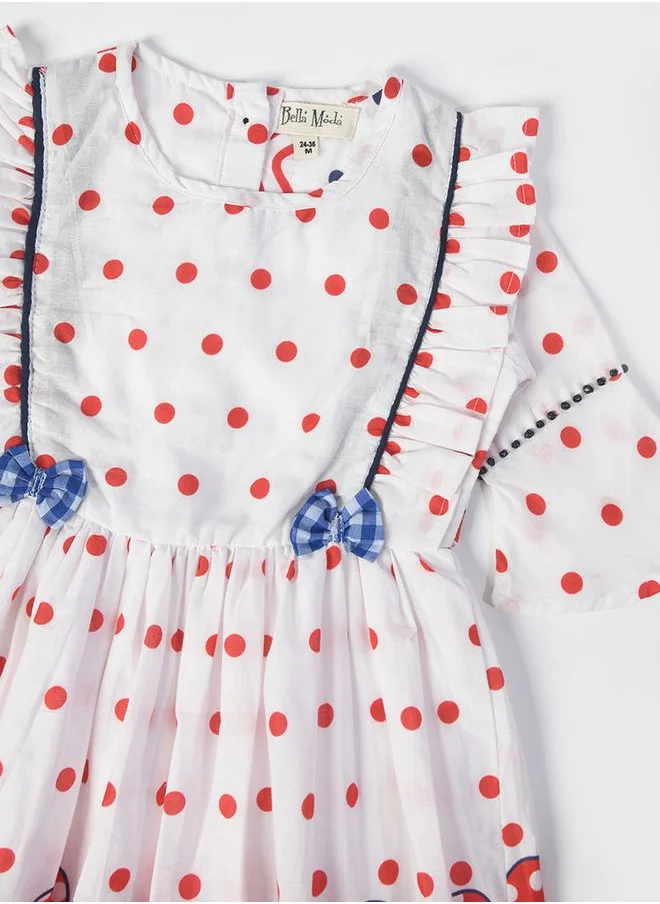 بيلا مودا Casual Polka Cotton Dress with Bow Detail by Styli