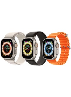 Nylon G-hook Loop Strap, White Trail Loop Strap, Black/Gray and Silicone Ocean Strap, Orange for Apple Watch Ultra 8/49mm Set of 3