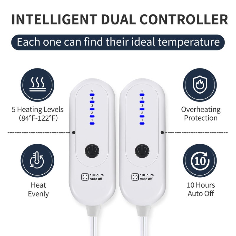 ESTINGO Electric Blanket King with Dual Control, King Heated Blanket with 5 Heating Levels & 10 Hours Auto Off, Heating Blanket with Timer 100" x 90", Cool Gray - Image 3