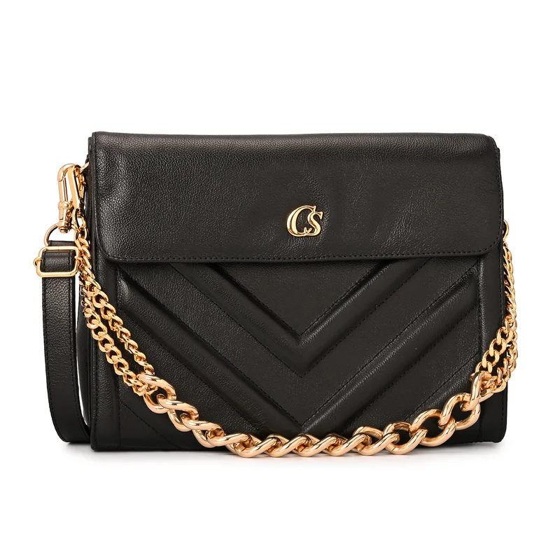 كارمن ستيفنز حقيبة سوداء مبطنة بحزام سلسلة