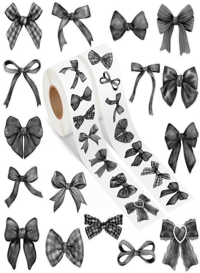 A1diee Black White Coquette Bow Sticker - 1000Pcs Watercolor Aesthetic Decoration Vintage Waterproof Bow Aesthetic for Girls Scrapbook Crafts Laptop Party Favors Water Bottle, 2 Rolls 16 Patterns - Image 1
