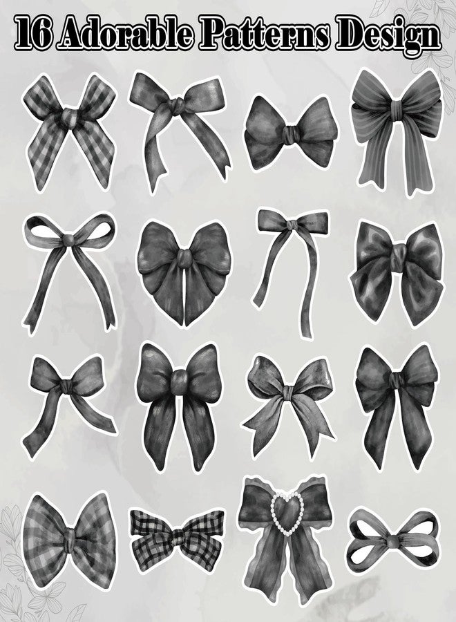 A1diee Black White Coquette Bow Sticker - 1000Pcs Watercolor Aesthetic Decoration Vintage Waterproof Bow Aesthetic for Girls Scrapbook Crafts Laptop Party Favors Water Bottle, 2 Rolls 16 Patterns - Image 3