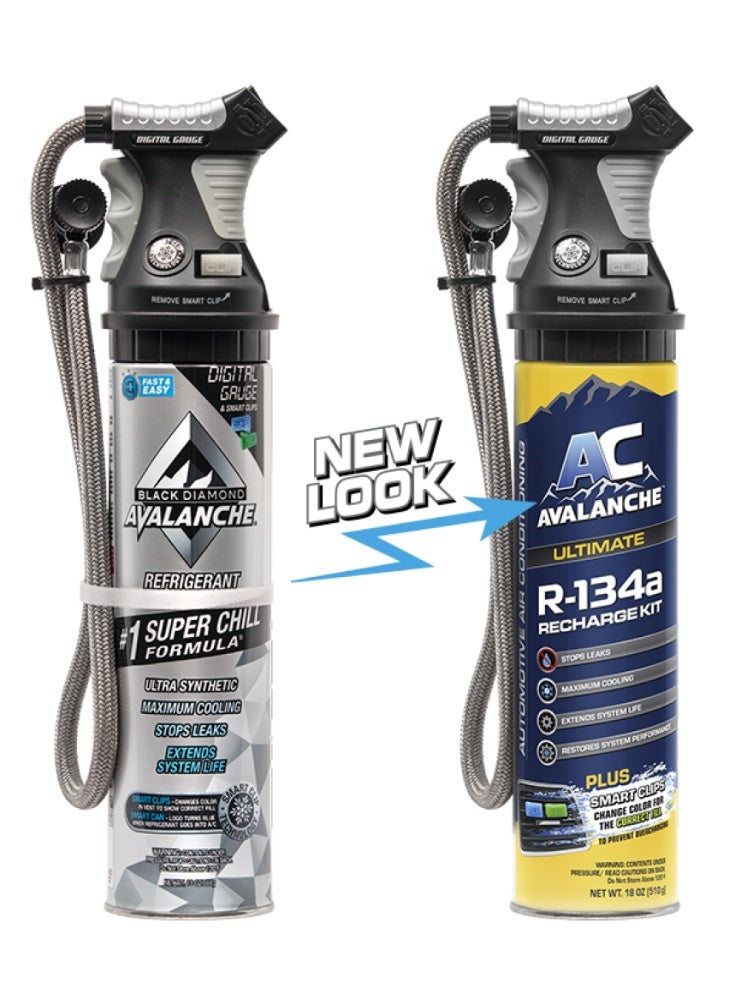 AC Avalanche R-134a Car AC Refrigerant with Leak Sealer and Digital Pressure Gauge 510g Smart Clip Technology for Accurate Recharge and Leak Detection - Image 1