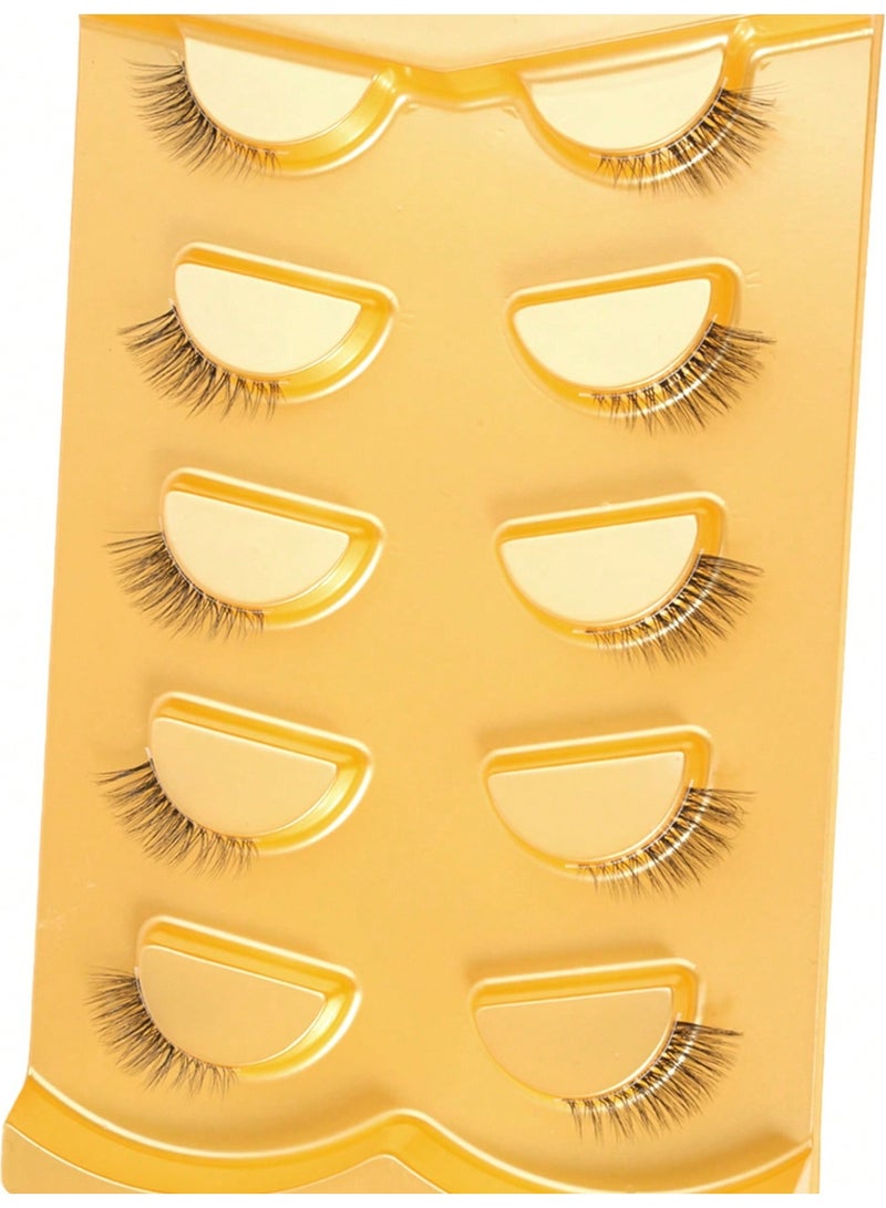 Miamia 5 Pairs of Cat-eye False Eyelashes Made from Mini Mink Synthetic Fibers with a Transparent Invisible Adhesive Strip Natural Short-length Lashes Suitable for Makeup Application Black - Image 3