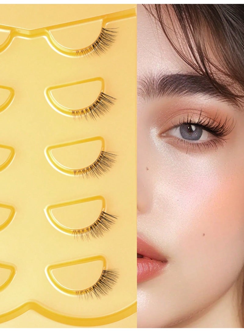 Miamia 5 Pairs of Cat-eye False Eyelashes Made from Mini Mink Synthetic Fibers with a Transparent Invisible Adhesive Strip Natural Short-length Lashes Suitable for Makeup Application Black - Image 2