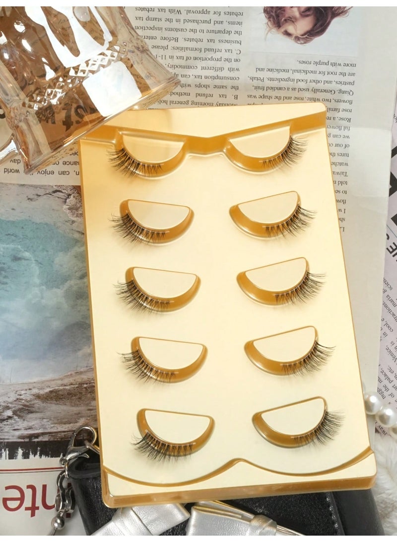 Miamia 5 Pairs of Cat-eye False Eyelashes Made from Mini Mink Synthetic Fibers with a Transparent Invisible Adhesive Strip Natural Short-length Lashes Suitable for Makeup Application Black - Image 4