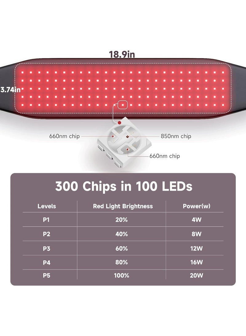 rayihni Red Light Therapy Wrap Belt for Body, Men and Women Gift, 100 LEDs, 5Gears 9Timers Remote Control, 660nm & 850nm Infrared Light Therapy for Back Waist Muscle Pain Relief - Image 4