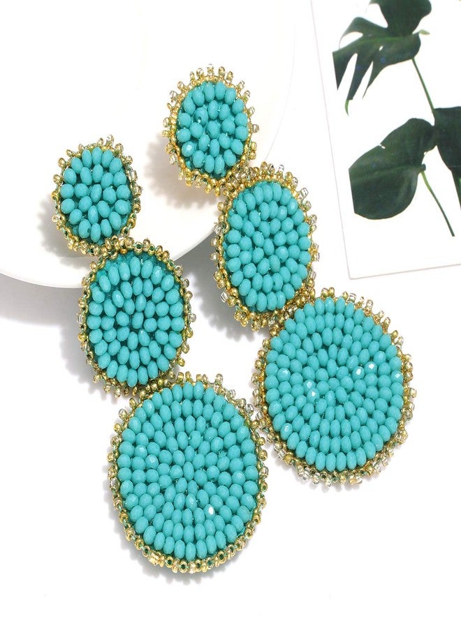 CEALXHENY Bead Drop Earrings for Women Statement Seed Bead Earring Studs (Blue) - Image 4