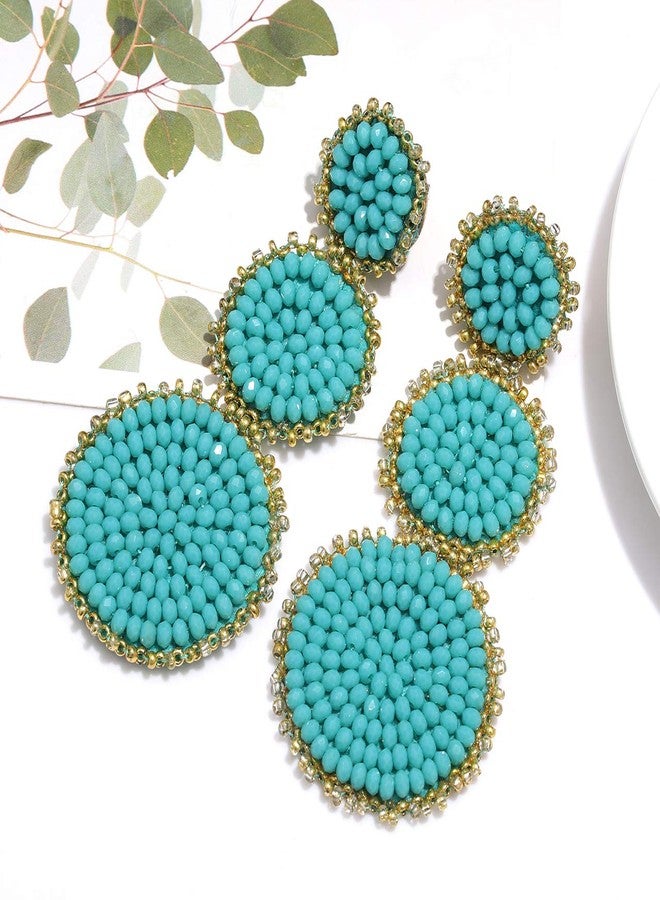 CEALXHENY Bead Drop Earrings for Women Statement Seed Bead Earring Studs (Blue) - Image 3