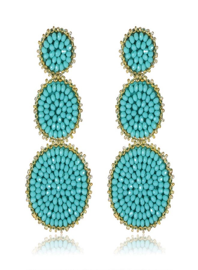 CEALXHENY Bead Drop Earrings for Women Statement Seed Bead Earring Studs (Blue) - Image 1